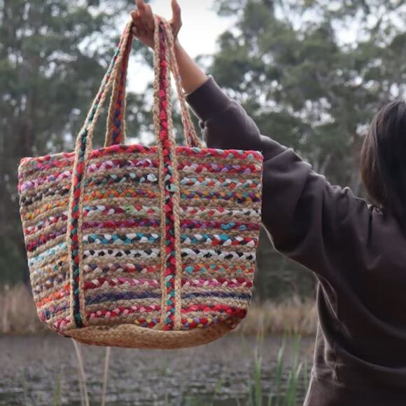 Boho Jute Tote Bag - Picture 1 of 6